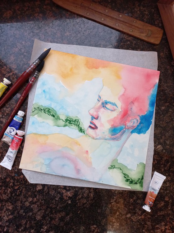 Abstract watercolor portrait 24.8x24.8 cm