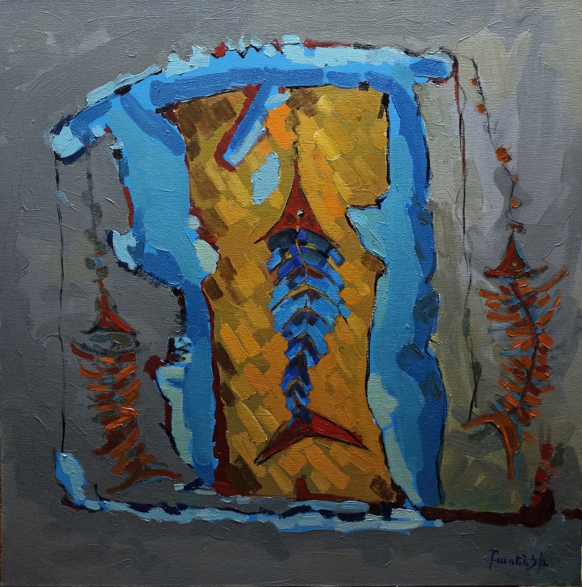 Abstract Animal Oil Painting By Artyom Basenci, 28 X 28, Life Without Water (70X70Cm, Oil Painting, Ready To Hang), Artfinder