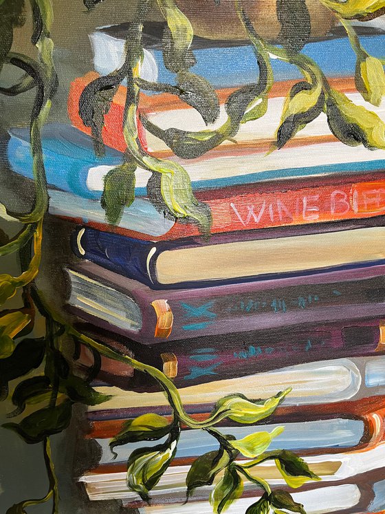 Still life with books and plants
