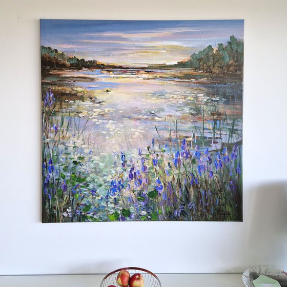 Blue irises at the pond II