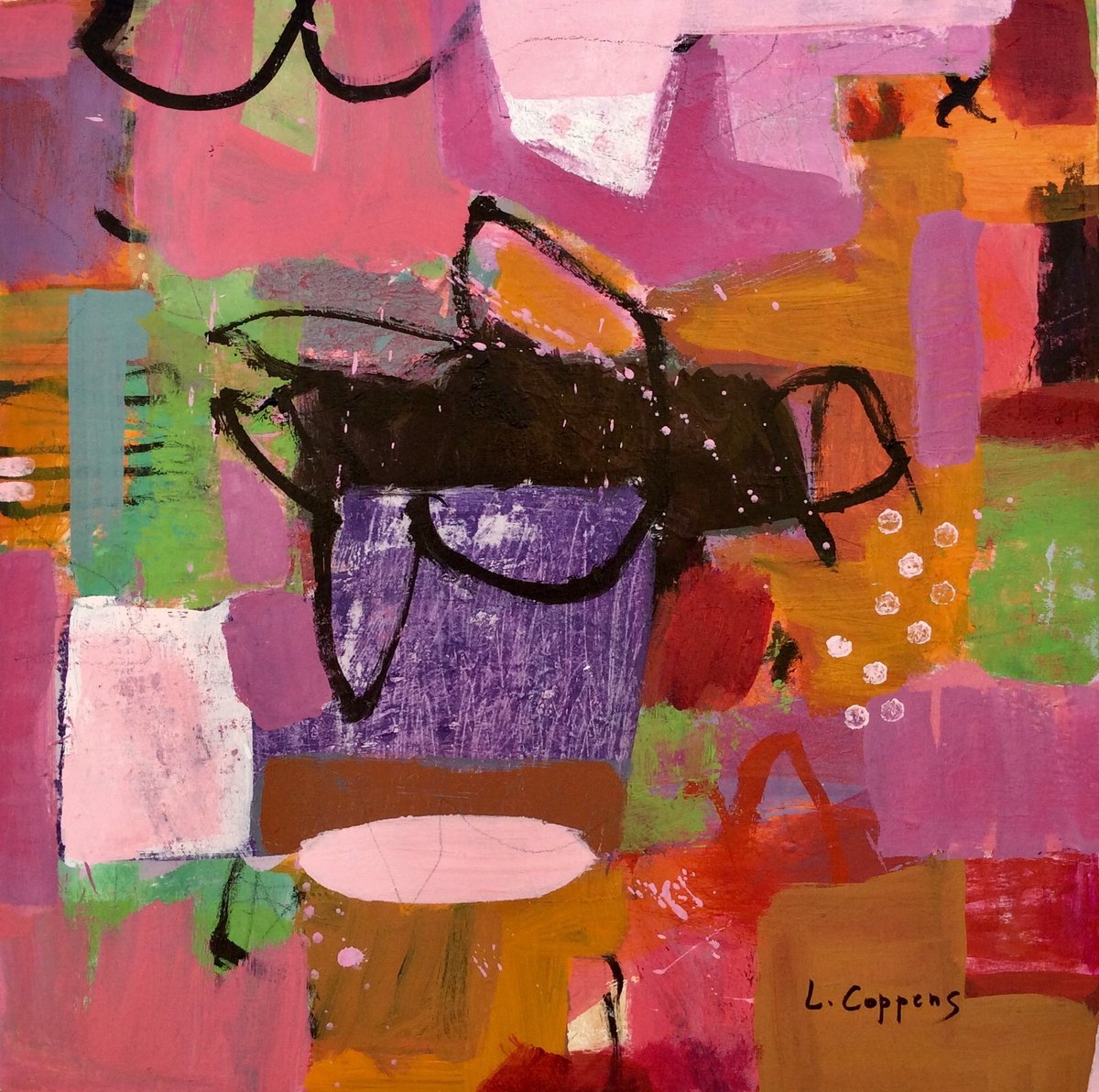 Organic Abstract Acrylic Painting By Linda Coppens, 28 X 28", Rhapsody In Bloom, Original Artwork