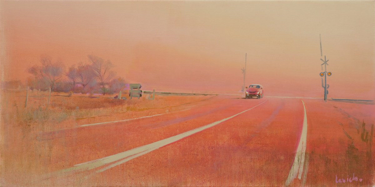 Impressionistic Landscape Oil Painting By Alexander Levich, 47 X 24, Sunset Road, Original Artwork