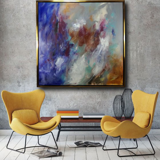 large abstract painting-120x120-cm-framed-title-c481