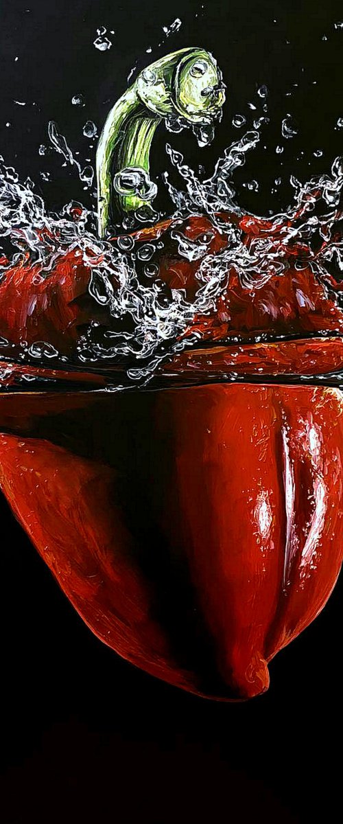 Red pepper underwater by Elena Adele Dmitrenko