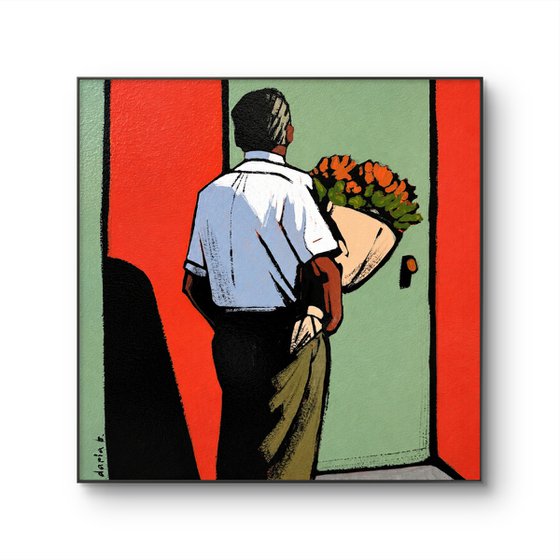 Man with Flowers Small Original Painting