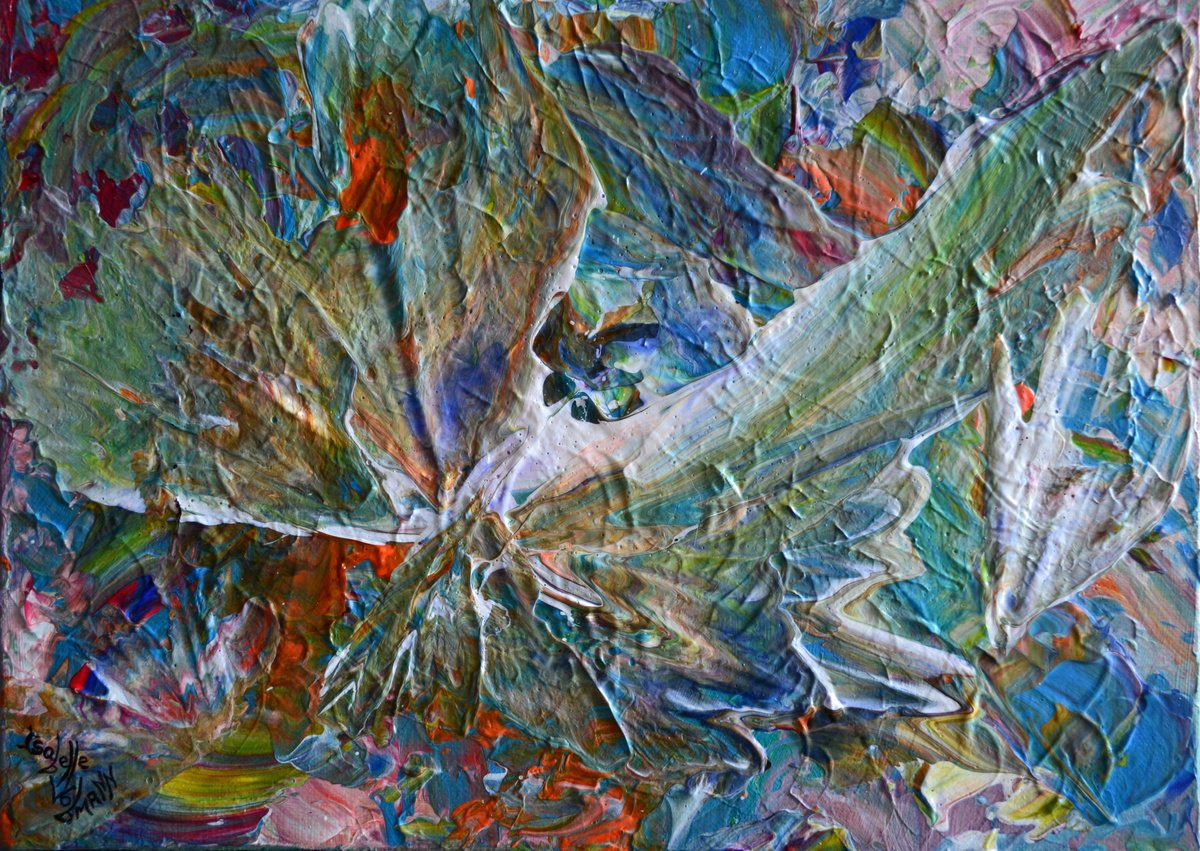 Abstract Acrylic Painting By Isabelle Vobmann, 13 X 9, Au Pays Des Anges, Original Artwork