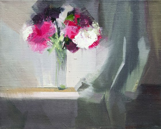 Floral oil painting original canvas - Peony Flowers
