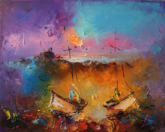 Marine landscape, oil painting, free shipping