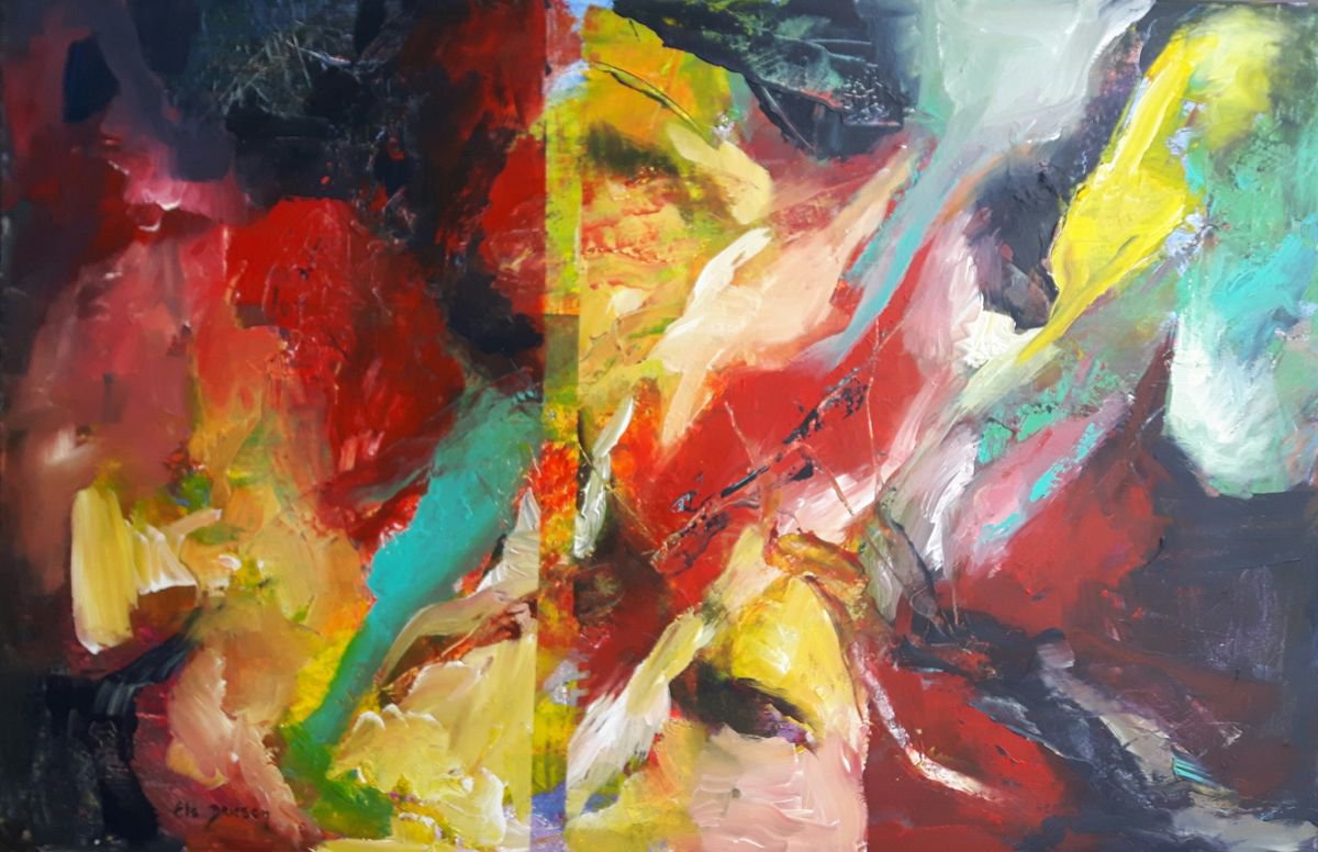 Abstract Acrylic Painting By Els Driesen, 45 X 30, The Other Side, Original Artwork