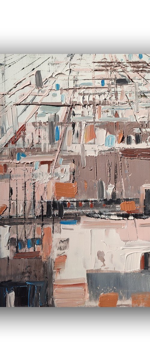 Abstract oil painting "City lines 8". Size 15,7/19,7 inches, 40/50cm, stretched by Kariko ono