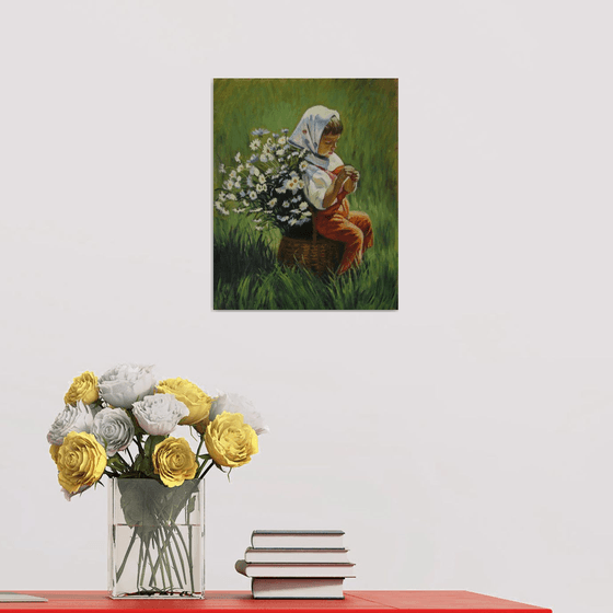 Girl with a basket of daisies