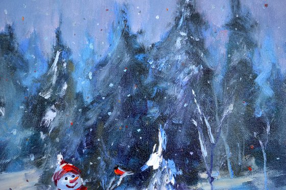 Snowman and Christmas trees