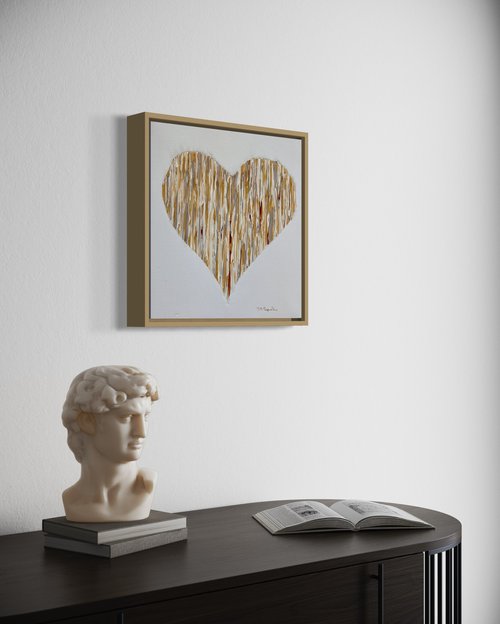 Bright Love - Teal & Golden - Champagne floating frame by Daniela Pasqualini