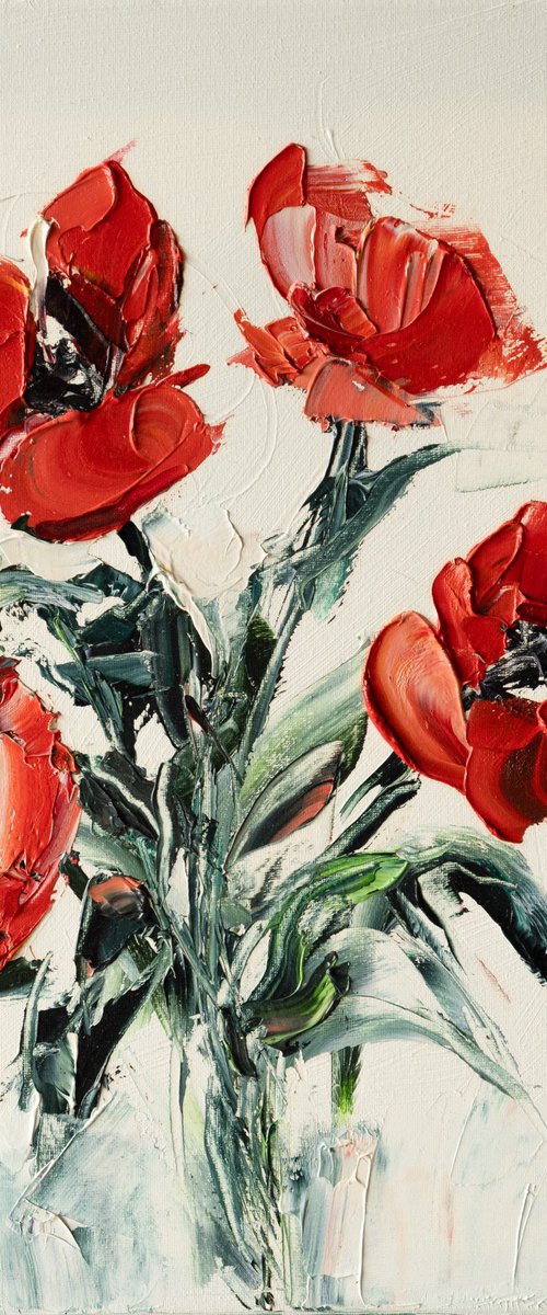 Red Poppy Textured Impasto by Mily Art