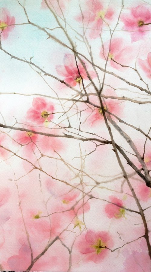 Blooming Magnolia by Olga Beliaeva Watercolour