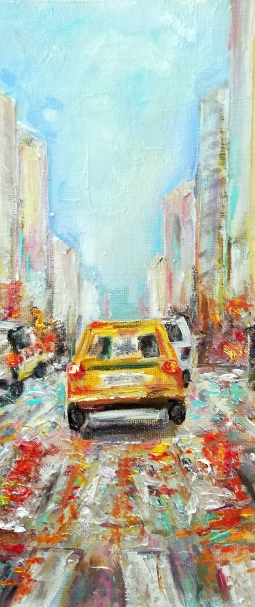 City Life | New York Urban Cityscape | Original Oil Artwork (2021) 12x12 in. (30x30 cm) by Katia Ricci