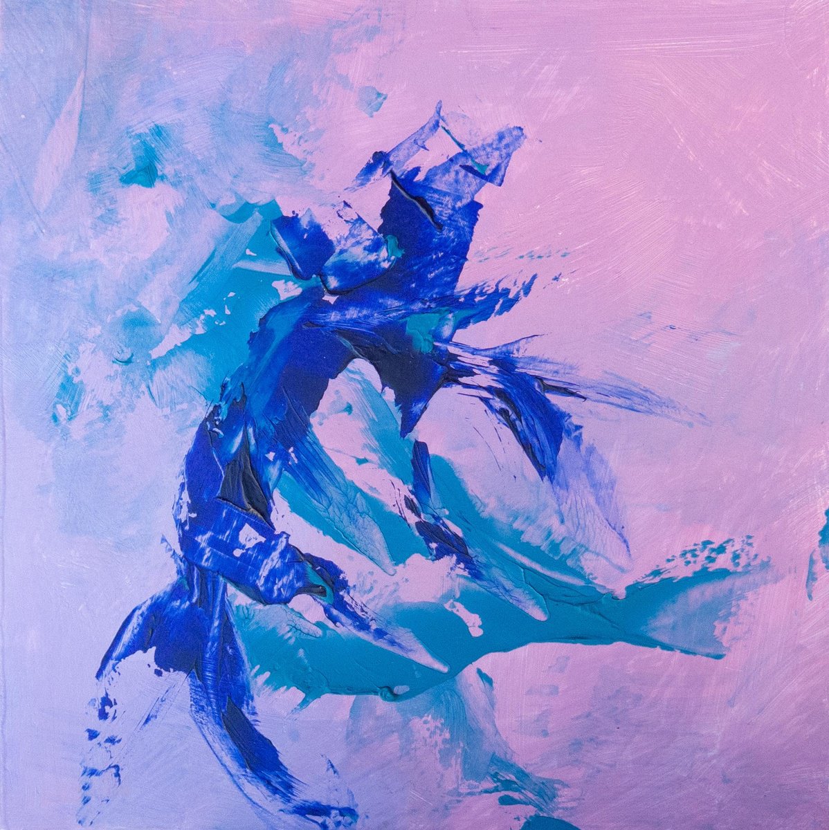 Organic Abstract Oil Painting By Hal Bohner, 8 X 8, Alizarin And Cerulean #2, Original Artwork