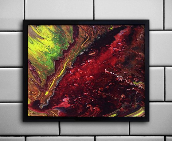 "Hell Broke Loose" - FREE USA SHIPPING - Original Abstract PMS Fluid Acrylic Painting, Framed - 22 x 18 inches