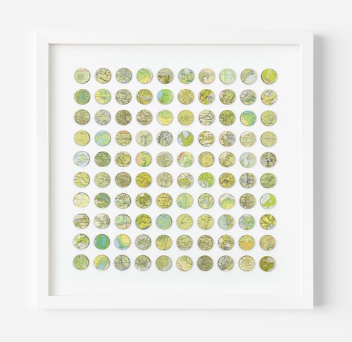 Green World Map Dots 3D Mixed Media Collage by Amelia Coward