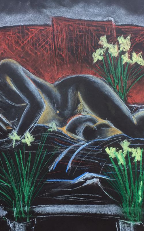 Reclining Nude with Daffodils by Koola Adams