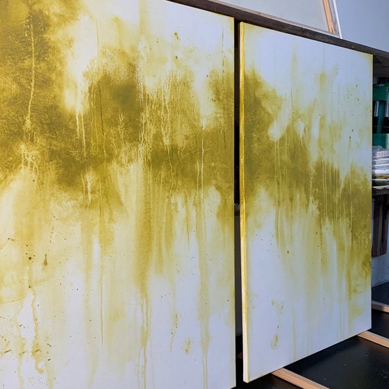 Abstract Yellow Ochre Oversize Large Diptych I