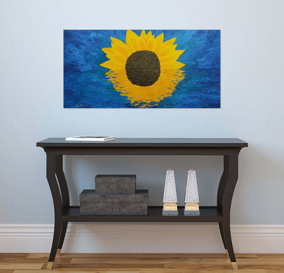 Morning Embrace - large abstract sunflower sunrise seascape painting; home, office decor