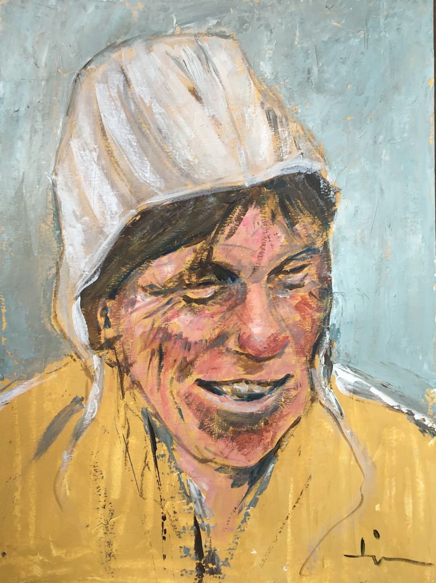 Expressive Portrait Acrylic Painting By Dominique Deve, 12 X 16, The Gouda Guy, Original Artwork
