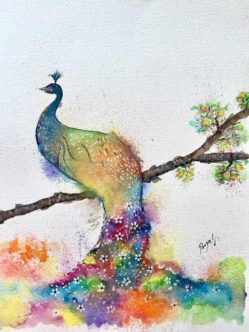 Golden Peacock - Watercolour Study - Pooja Verma by Pooja Verma