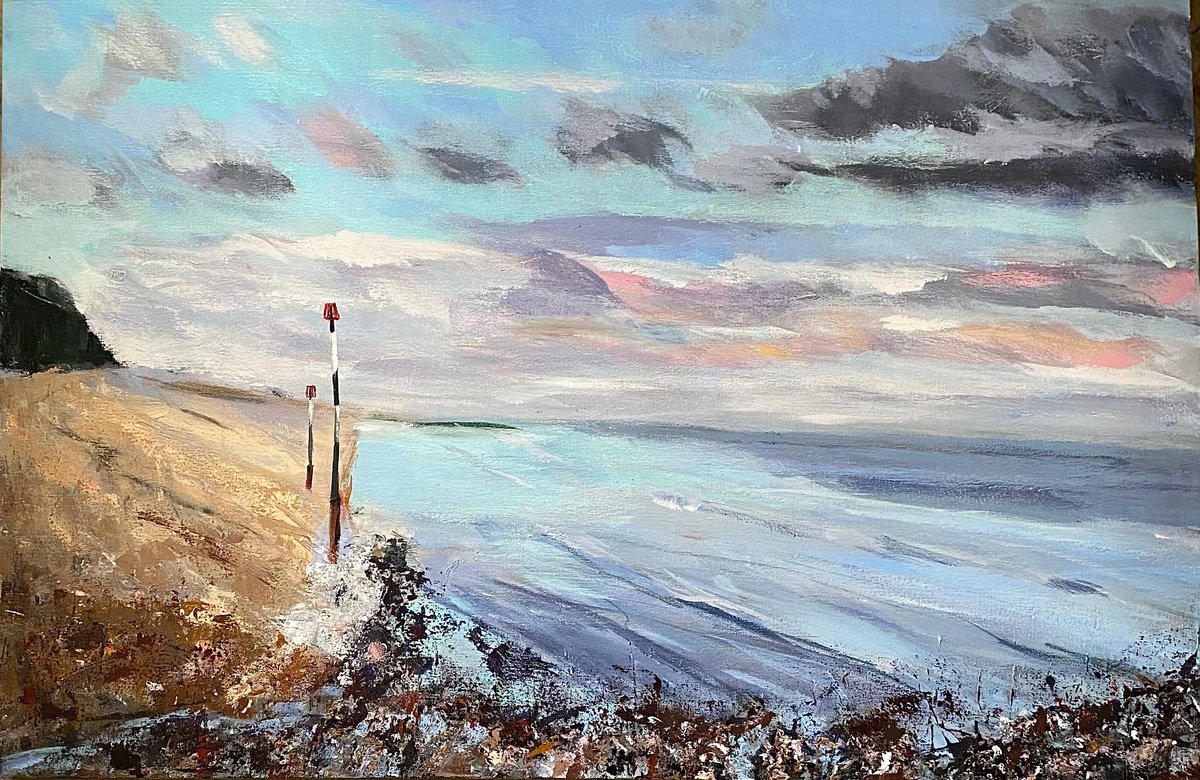 Impressionistic Landscape Acrylic Painting By Nikki Wheeler, 36 X 24", Clouds, Currents And Markers, Original Artwork