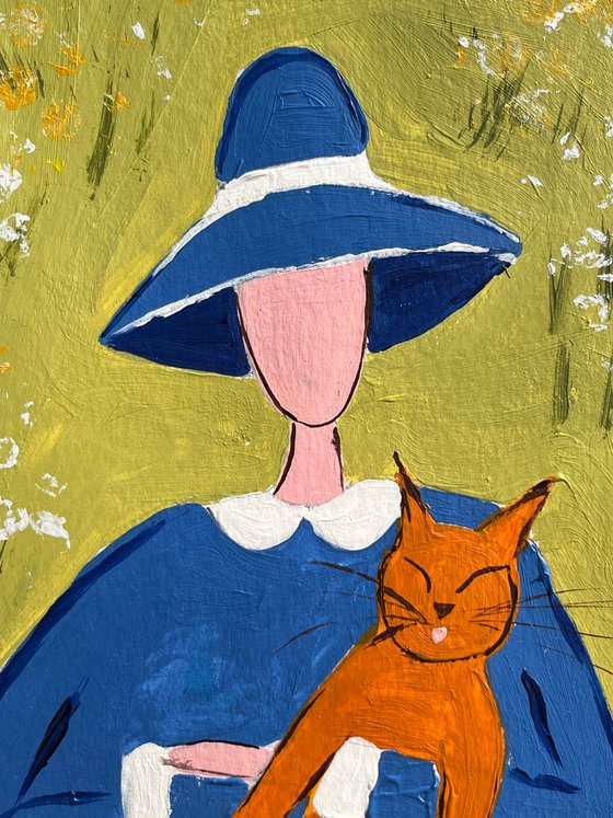 Girl Cat Original Painting