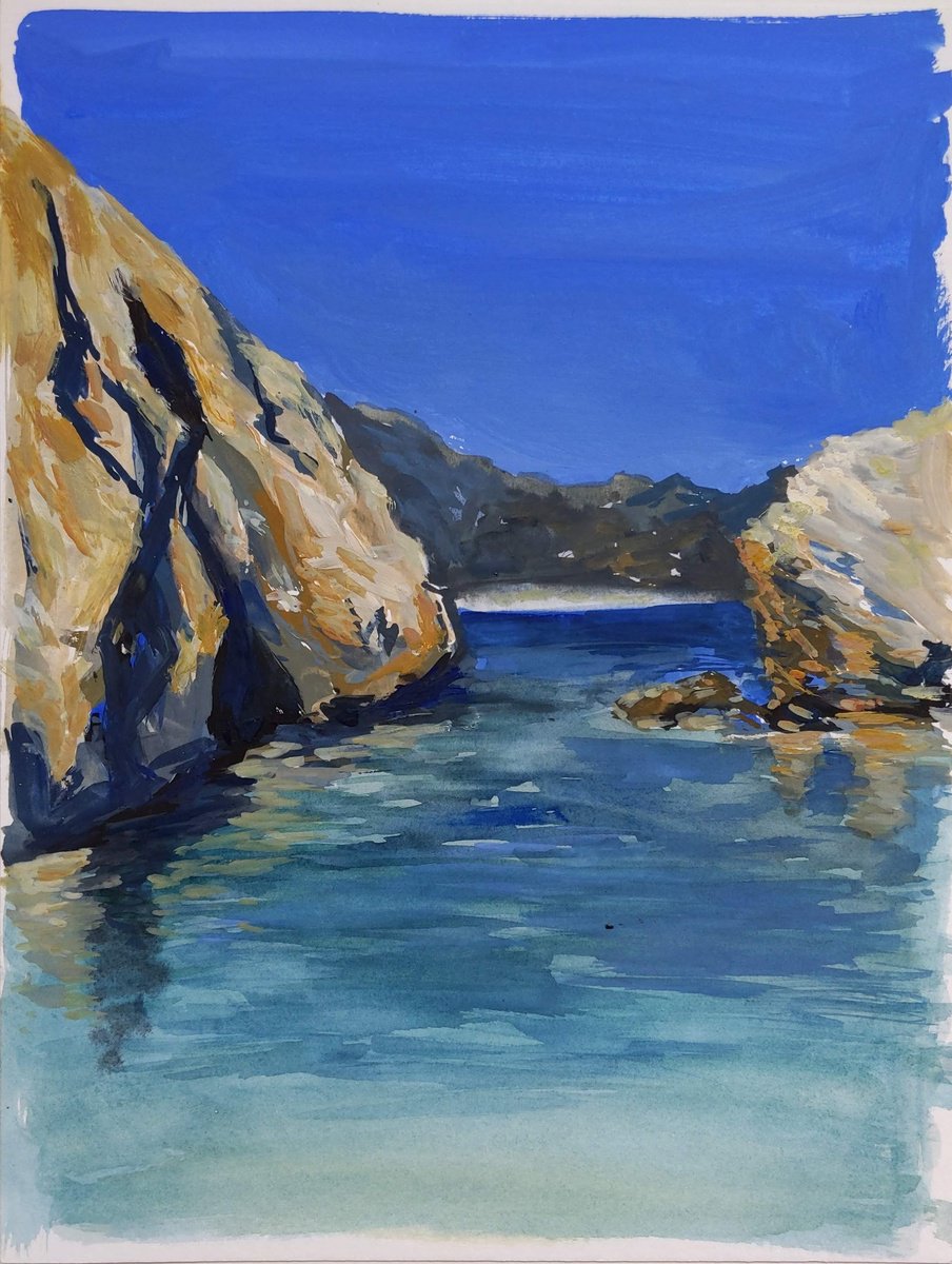 Impressionistic Landscape Watercolour By Anna Brazhnikova, 9 X 13, Porto Timoni Beach Of Corfu, Original Artwork