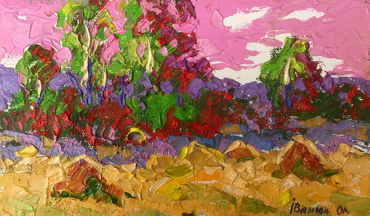 Impressionistic Landscape Oil Painting By Kalenyuk Alex, 10 X 6", Stubble, Original Artwork