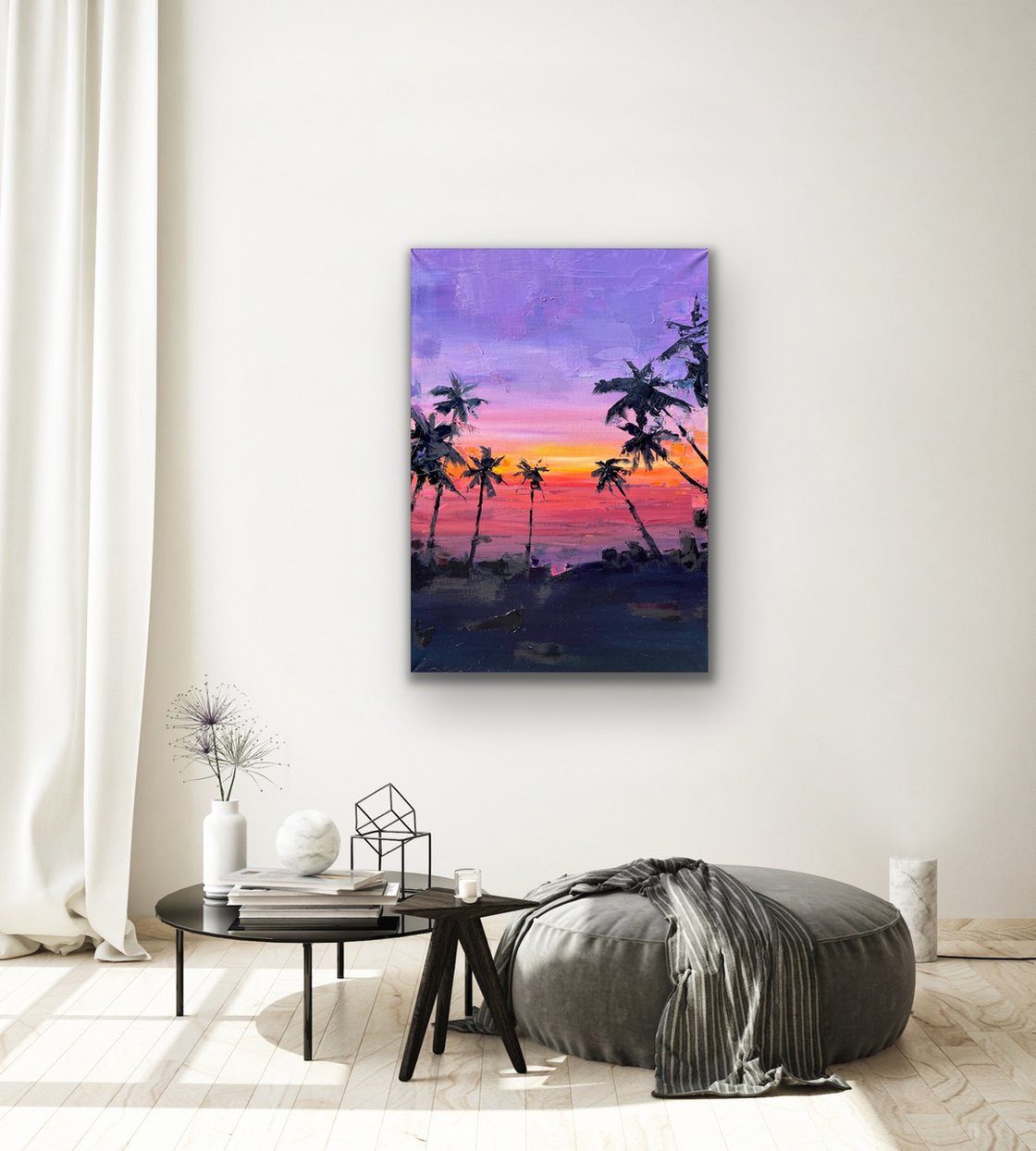 Surreal twin canvas print. Our shadows nude conceptual painting Yin & yang  sunset tree oil painting fine art print. Unusual wall art hanging