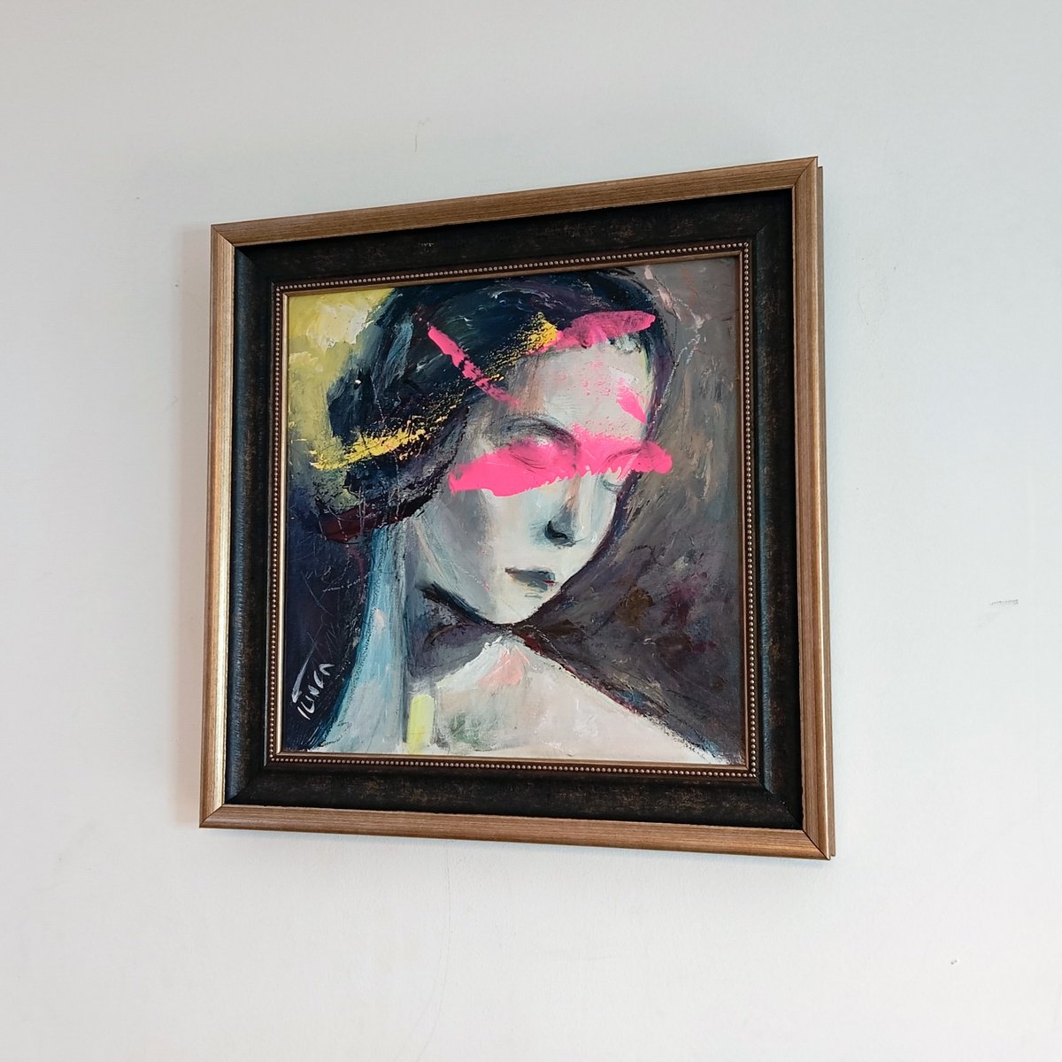 Impressionistic Portrait Acrylic Painting By Catalin Ilinca, 20 X 20, Head Of A Woman (Study), Original Artwork