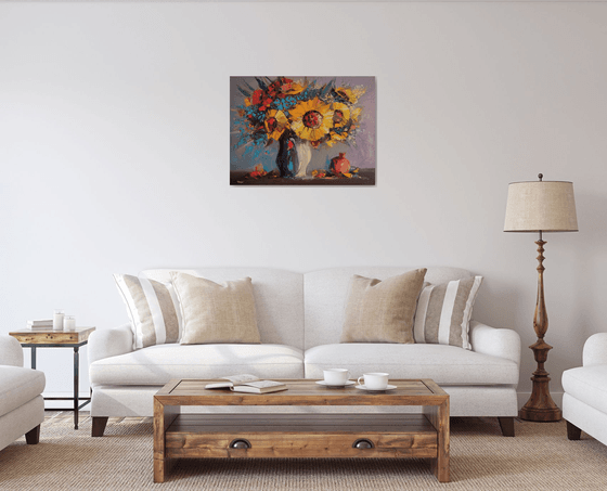 Still life - Sunflowers(60x80cm, oil painting,  ready to hang)