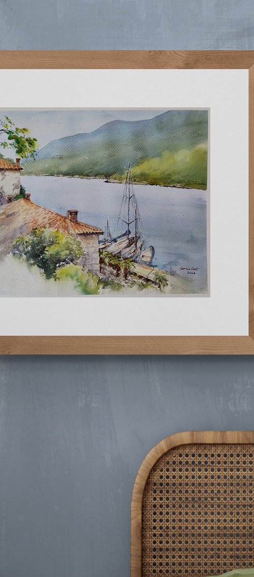 Croatia Rabac, The heart of Istria, Rabac, Croatia Original Hand-painted watercolor artwork, Mediterranean art, Impressionistic coastal by Larisa Carli