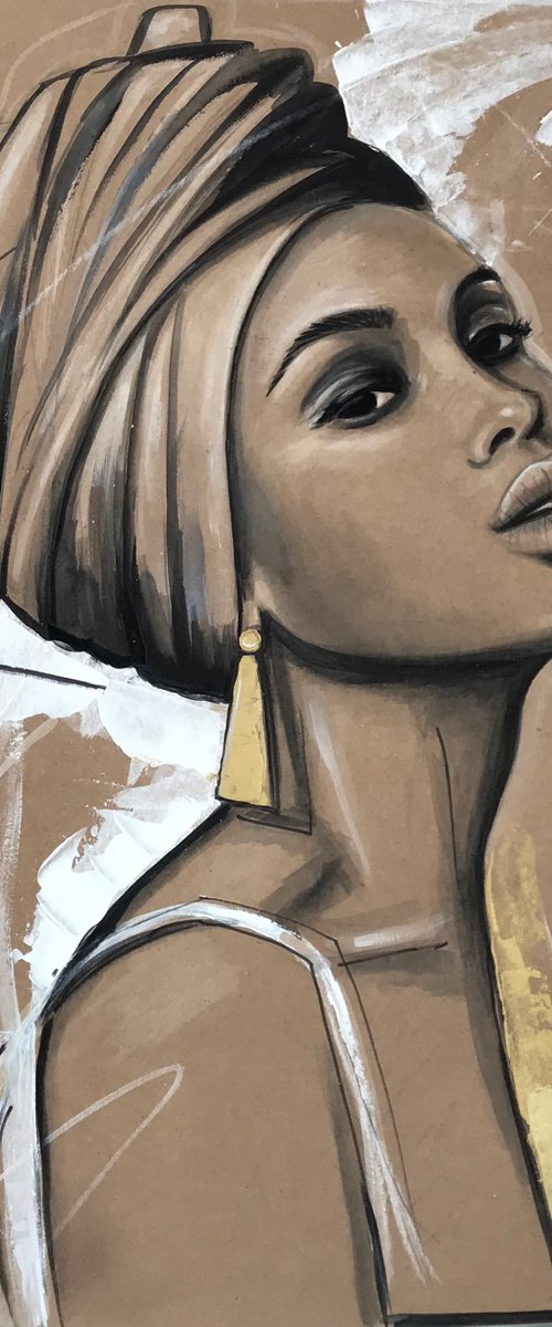 Golden queen watercolor, acrylic on paper 39x54cm by Leysan Khasanova