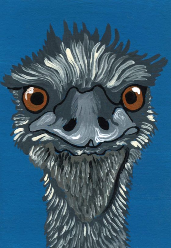 ACEO ATC Original Miniature Painting Emu Wildlife Large  Bird Art-Carla Smale