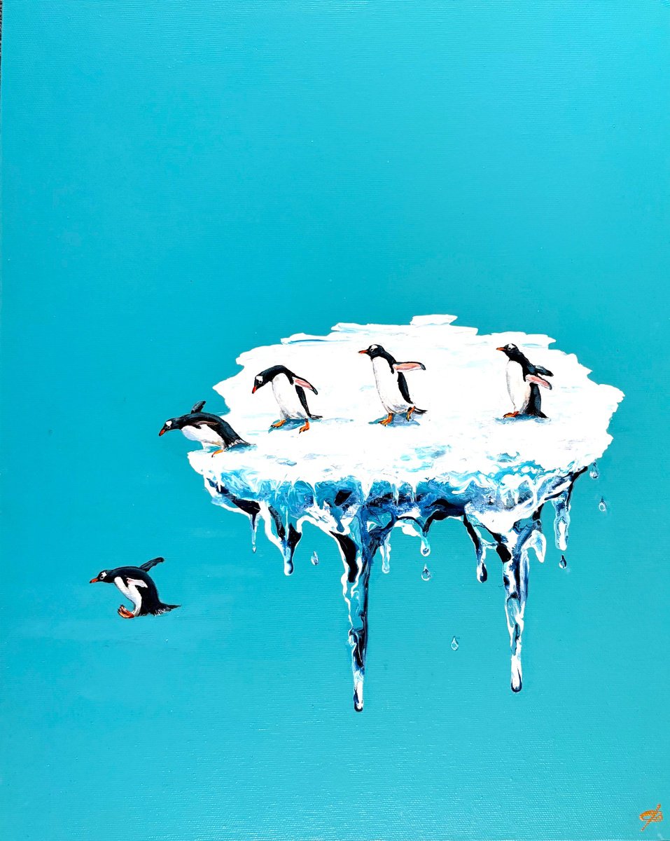 Impressionistic Animal Acrylic Painting By Lena Smirnova, 16 X 20", Ice #9, Original Artwork