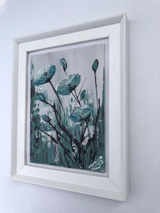 Blue poppy painting in a frame Nr3