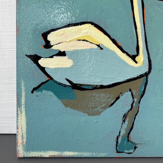 Original Small Painting Blue "2 Swans"