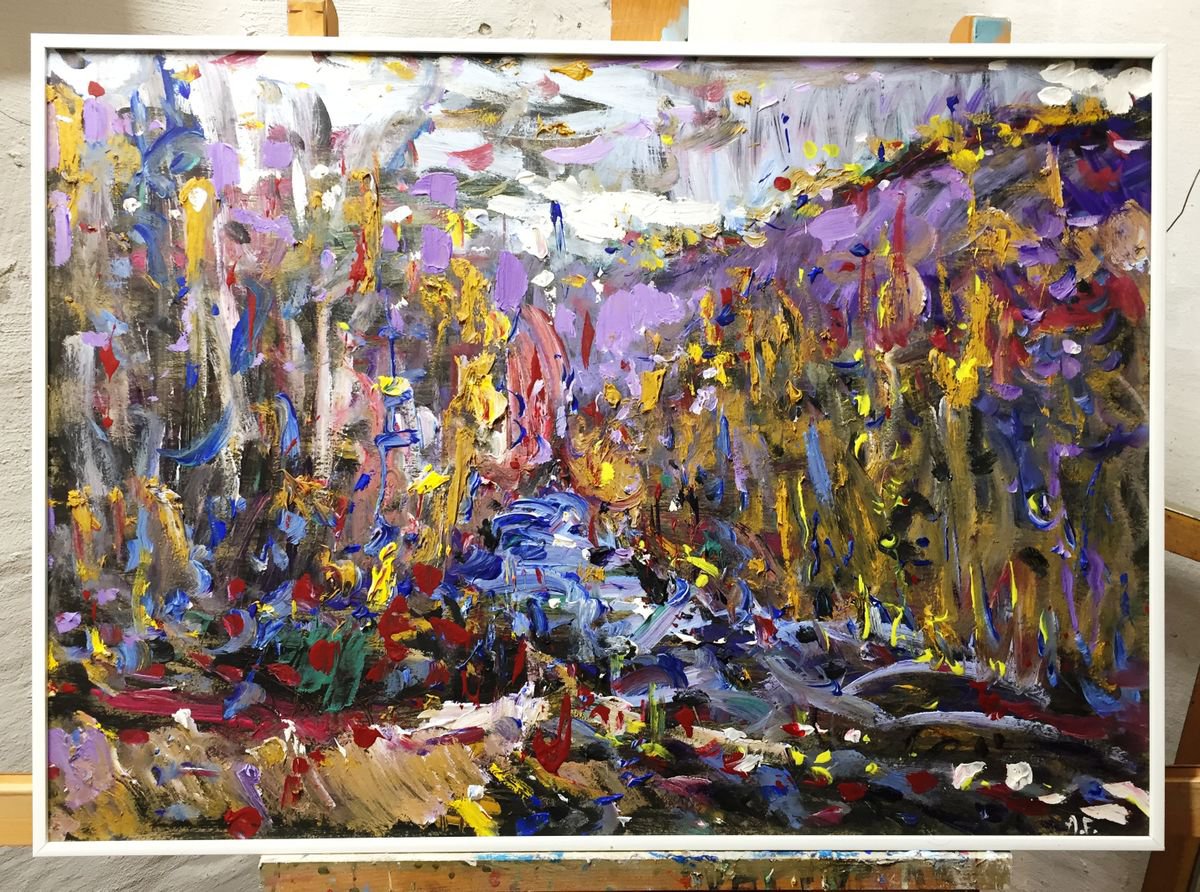 Abstract Oil Painting By Altin Furxhi, 28 X 22, Autumn Colors., Original Artwork