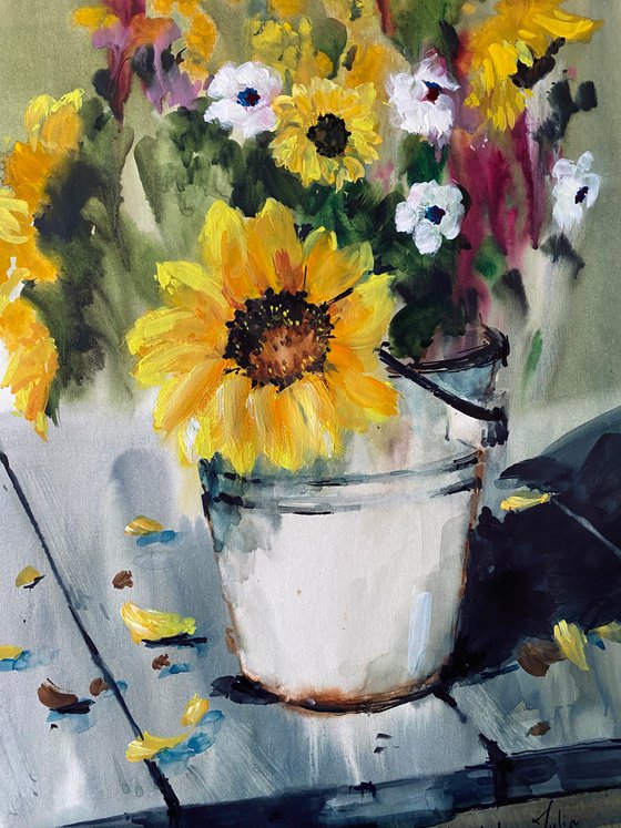 Watercolor “A bucket of beauty ", perfect gift