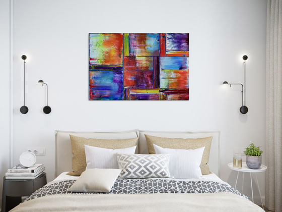 "Boundless Joy" - SPECIAL PRICE - Original PMS Abstract Geometric Oil Painting On Canvas - 36" x 24"