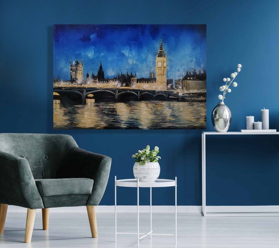 "London Lights"Large original oil painting by Artem Grunyka