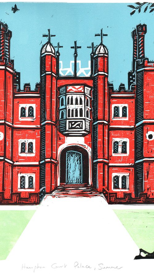 Hampton Court Palace, London, summer. Large Limited Edition linocut by Fiona Horan