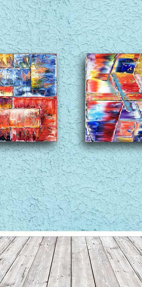 "Angles and Alleyways" - Original Large PMS Abstract Diptych Oil Paintings On Canvas - 48" x 24" by Preston M. Smith (PMS)