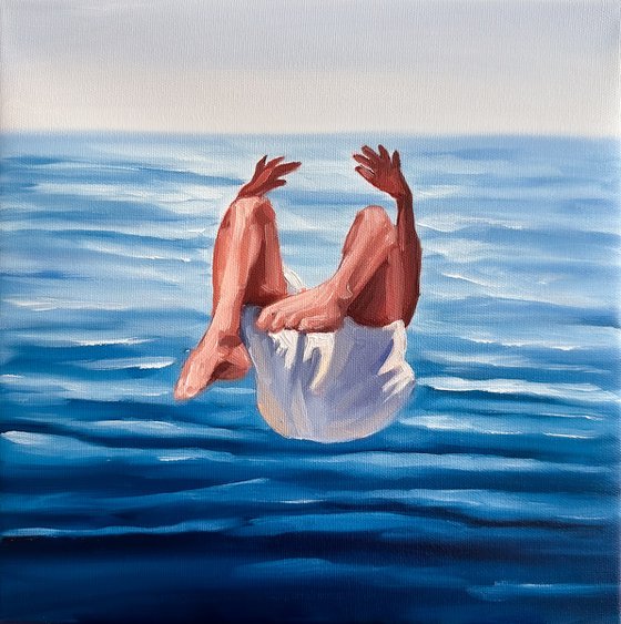 Jump - Diving Male Figure in Ocean Painting