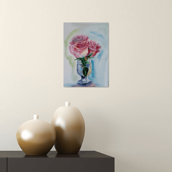 Three May Roses in a glass/study1