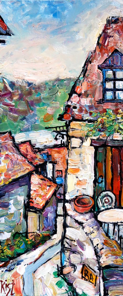 Street and courtyard in Beynac. by Nikifor Swiristuhin